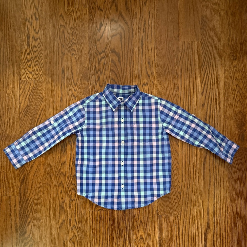 Janie and Jack Boys blue flannel shirt like new size 4 - Picture 2 of 2